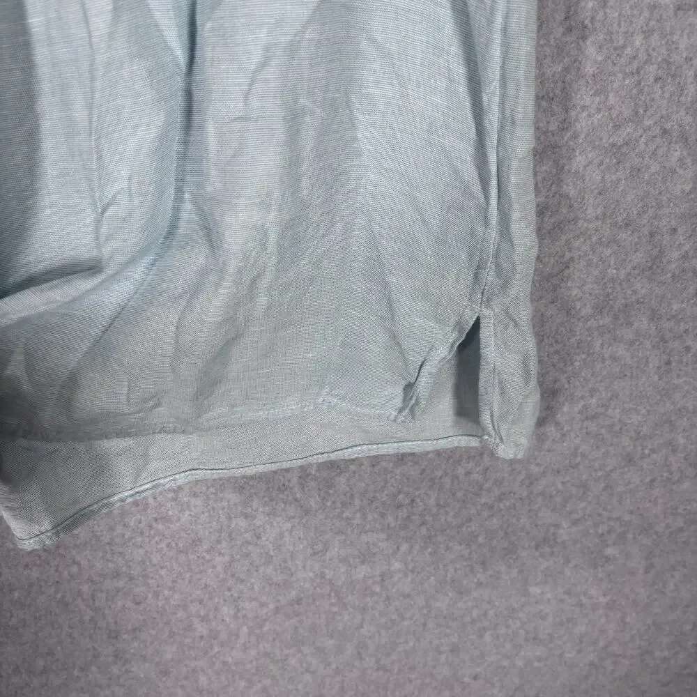 LOFT Ruffle Blouse Medium Baby Blue Linen Puff Feminine‎ Cottage Coquette Dainty